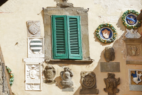 Detail of the Praetorio Palace in Vicopisano, Tuscany, Italy
