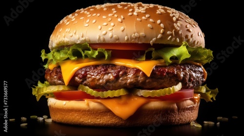 Classic hamburger, isolated on a black background.