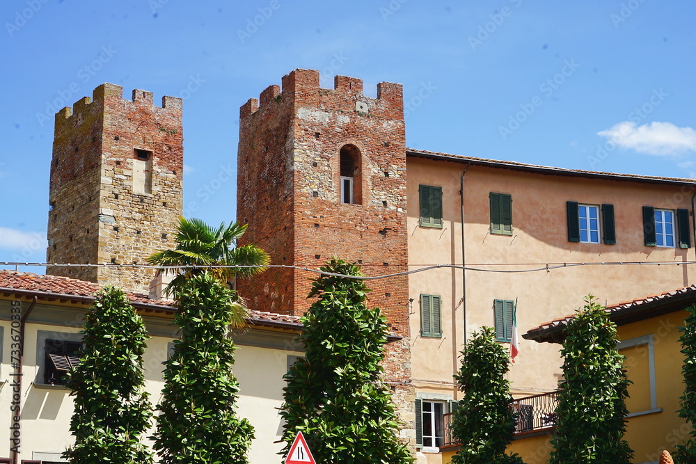Twin towers in Vicopisano; Tuscany, Italy