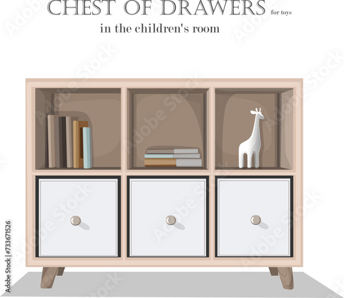 white chest of drawers in the children's room, vector