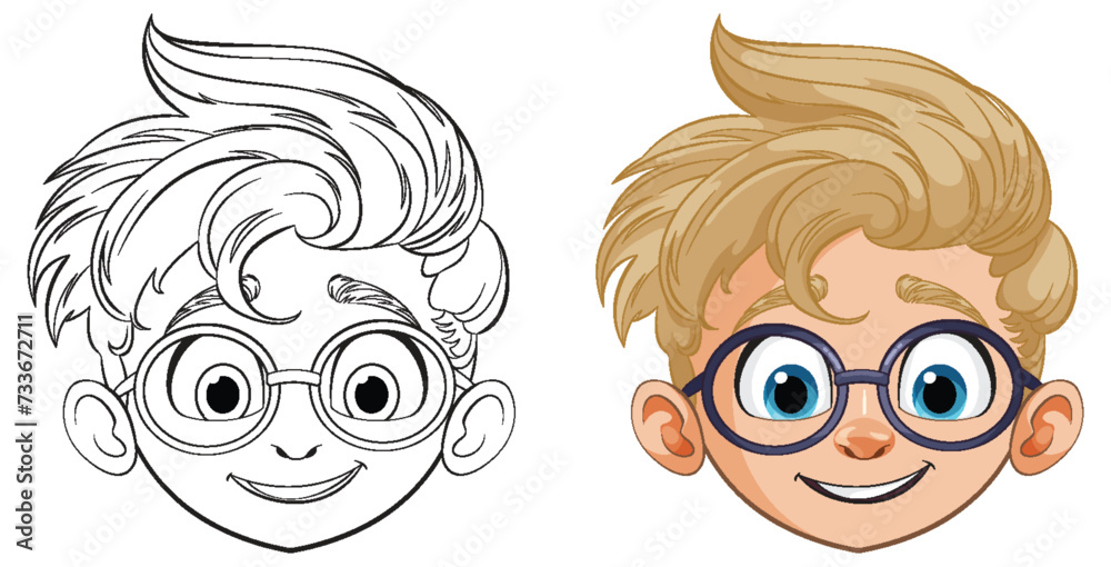 Vector illustration of a happy, bespectacled young boy. Vector illustration of a happy, bespectacled young boy.