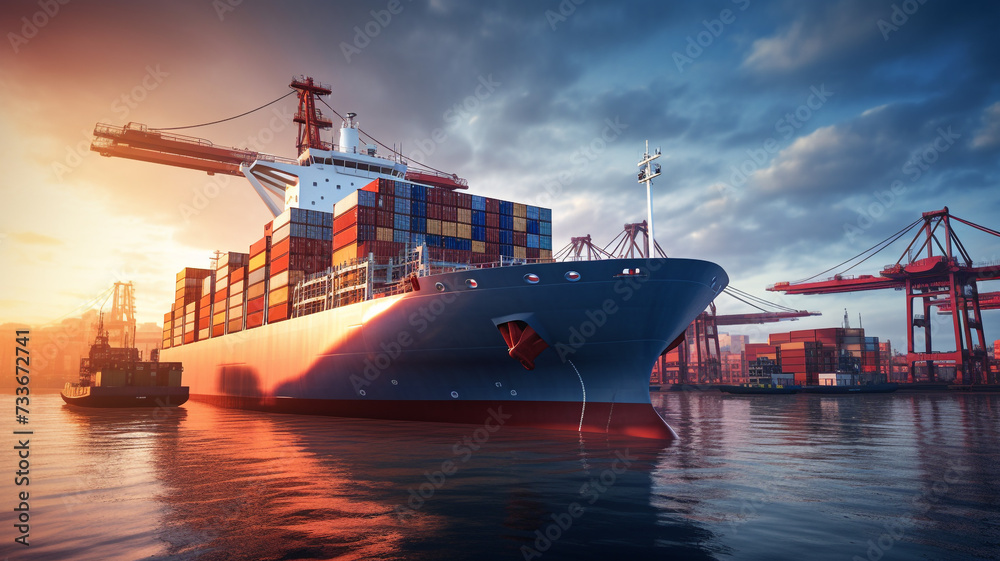 Cargo ship sailing at ocean, Global business logistics and ...