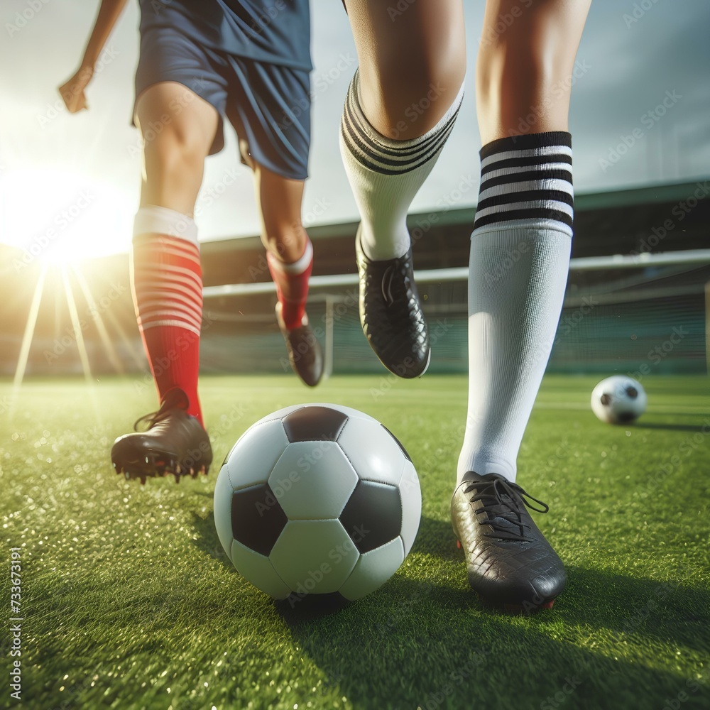 Fototapeta premium soccer player kicking ball. Soccer Match Day Energy . Generated ai. 