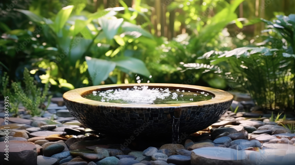 Modern outdoor water house featuring a fountain Modern outdoor water house featuring a fountain