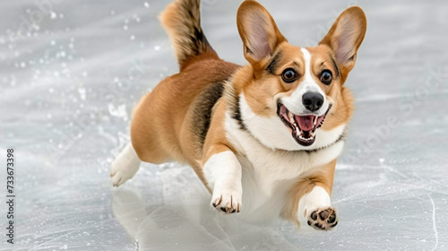 Welsh Corgi playing in the snow during winter. © Janis Smits