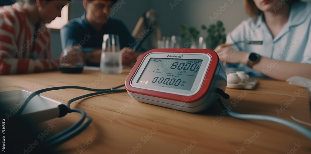 A student in medical training uses a modern blood pressure device A student in medical training uses a modern blood pressure device