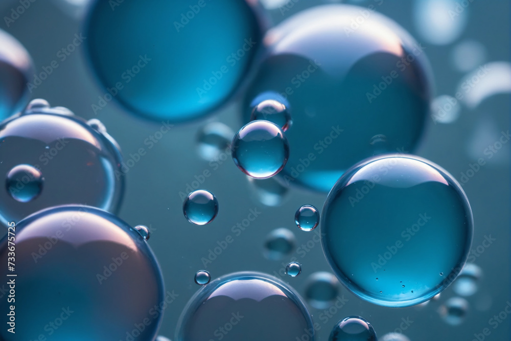 A macro shot of translucent blue bubbles representing a concept of cells or molecules in a liquid medium A macro shot of translucent blue bubbles representing a concept of cells or molecules in a liquid medium