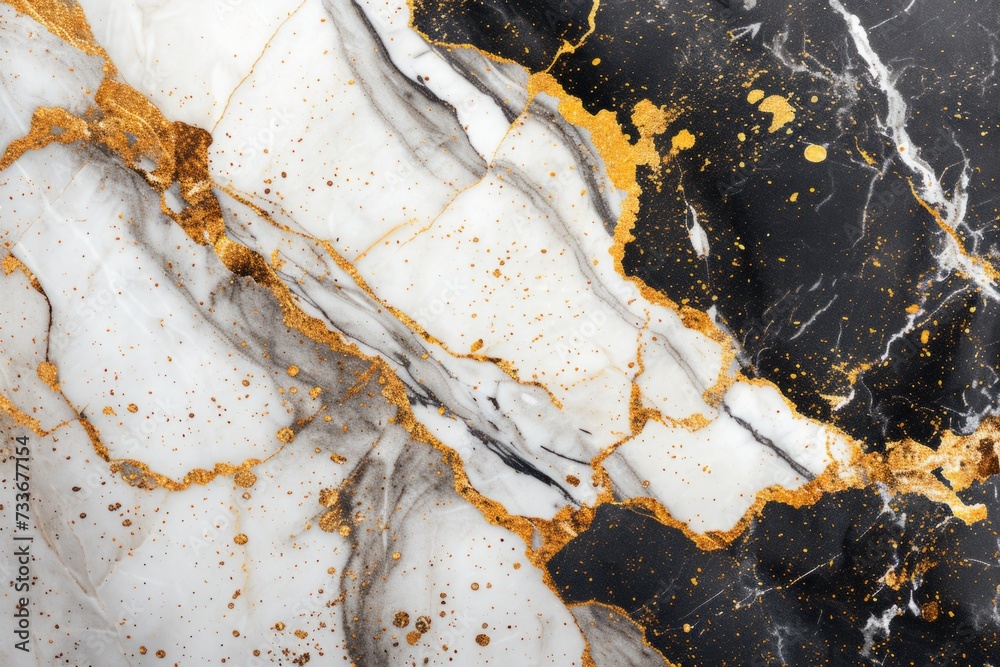 Fototapeta premium Abstract Elegant Marble Texture With White, Gold, And Black Patterns