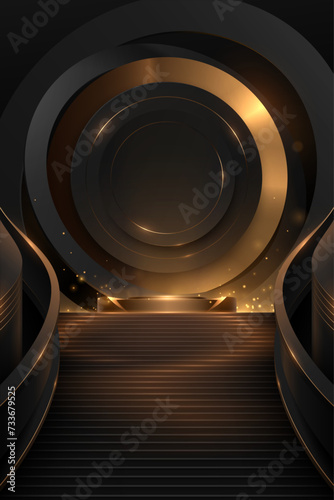 Black and gold stage with stairs and light effect