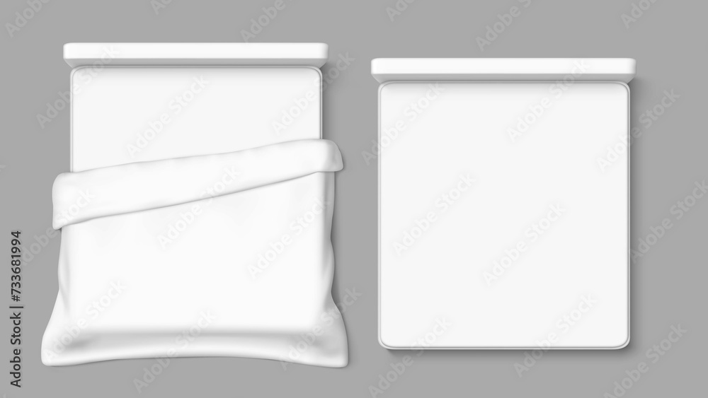 Bed Top View Bedroom Empty Mockup Apartment Realistic Interior Furinture 3D Realistic Vector