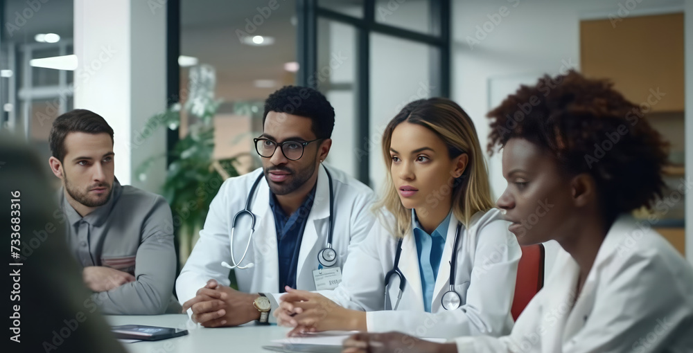 The medical team holds a meeting in the office room