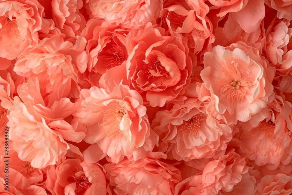 Captivating Floral Backdrop: Vibrant Closeup Of Coral Peony Flowers