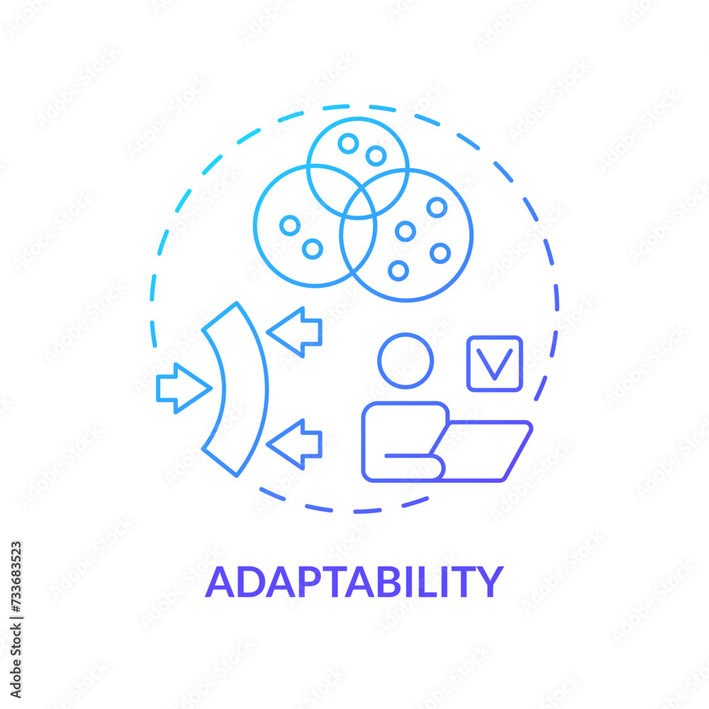 Adaptability blue gradient concept icon. Flexibility. Company promptly respond to new challenges. Round shape line illustration. Abstract idea. Graphic design. Easy to use in promotional material Adaptability blue gradient concept icon. Flexibility. Company promptly respond to new challenges. Round shape line illustration. Abstract idea. Graphic design. Easy to use in promotional material