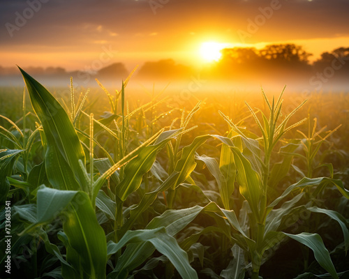 Sunrise over a cornfield background