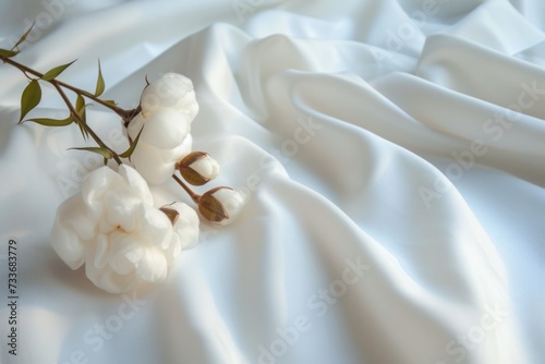 Plenty Of Space For Text On White Fabric With A Cotton Flower