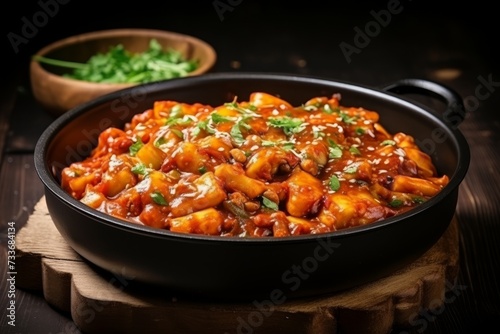 Delicious and appetizing tteokbokki spicy rice cake, a popular south korean dish