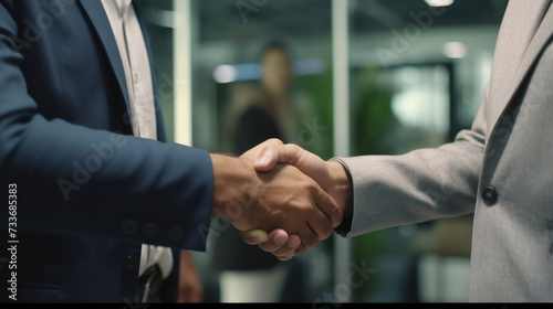 Close-up photo of Smiling successful business people shaking hands during a meeting