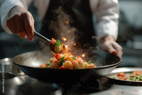 Experienced Chef Skillfully Prepares Vibrant Dish Using Fresh Ingredients And Precise Techniques