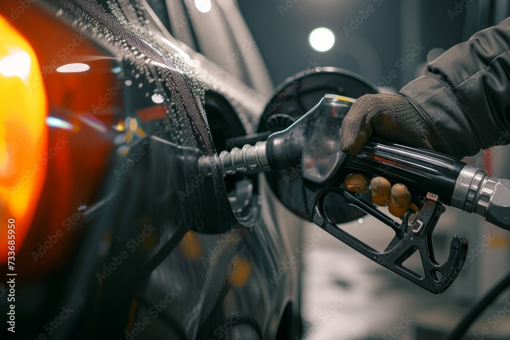 Fototapeta premium Closeup Shot Of Car Being Refueled At Gas Station