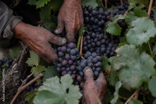 Hands Carefully Plucking Ripe Grapes During Harvest On Farm
