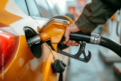 Closeup Of Car Fueling Up At Gas Station