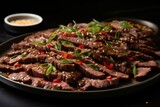 Delicious and appetizing bulgogi. savory marinated grilled beef from south korea