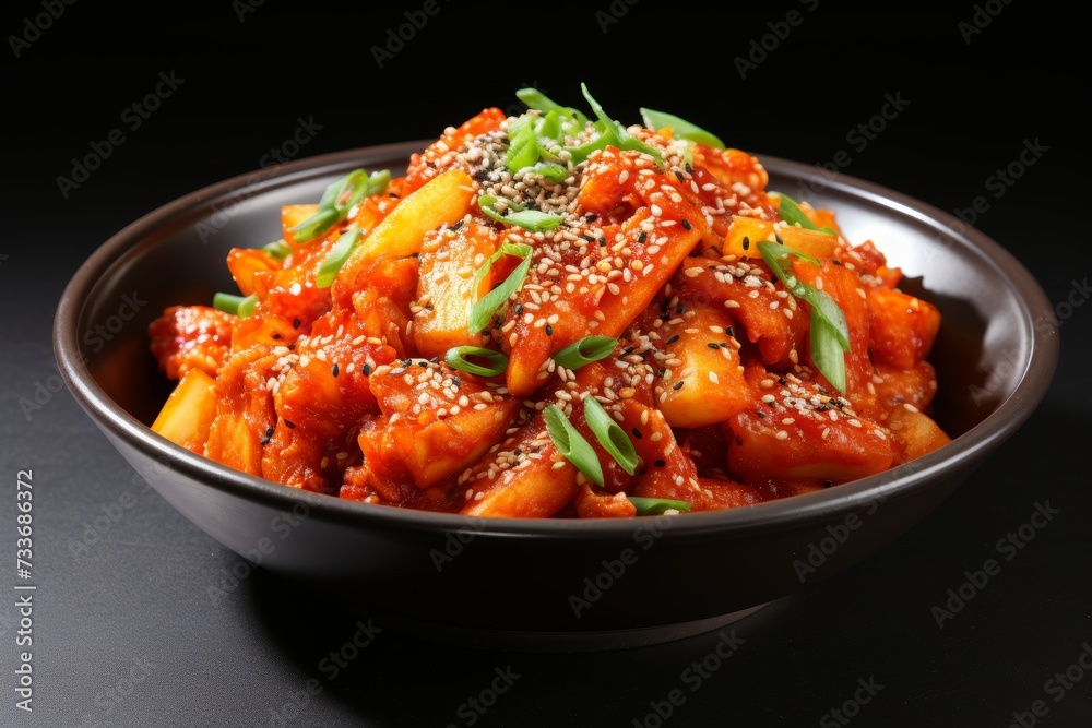 Authentic south korean dakgalbi. spicy stir fried chicken bursting with traditional flavors Authentic south korean dakgalbi. spicy stir fried chicken bursting with traditional flavors