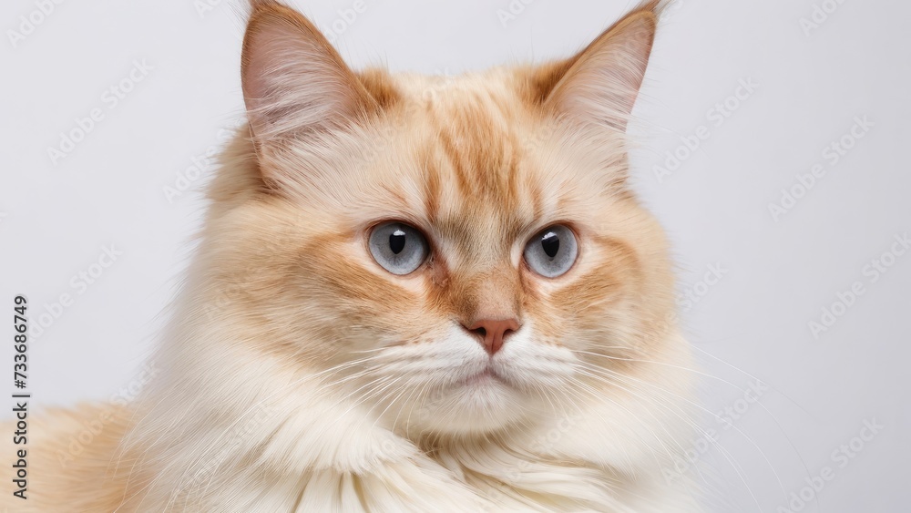 Portrait of Red point birman cat on grey background