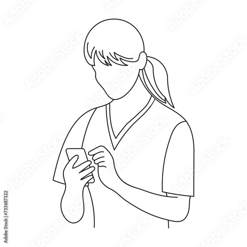 Line art, doctor writes a medical prescription online. Medical healthcare concept. Poster, banner, illustration, vector