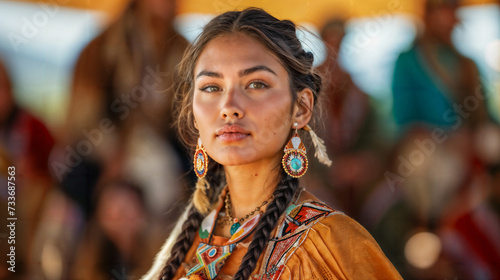 Woman in Traditional Tribal Attire. Generative AI
