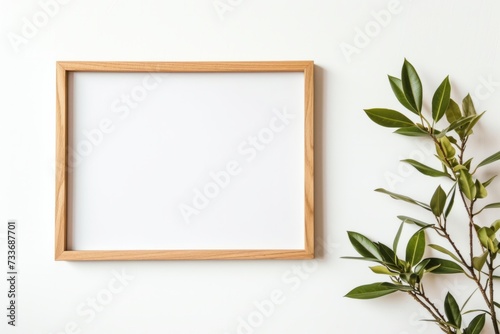 Elegant Oak Photo Frame On White Background, Ideal For Showcasing Landscape Images