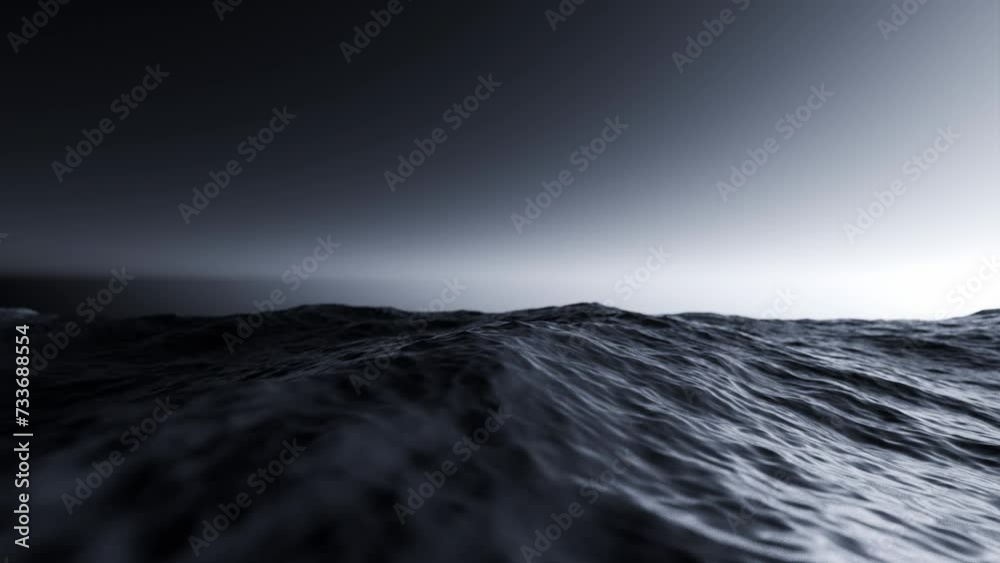 abstract dark water, minimalistic animated ocean waves, slow motion animation, 4k loop