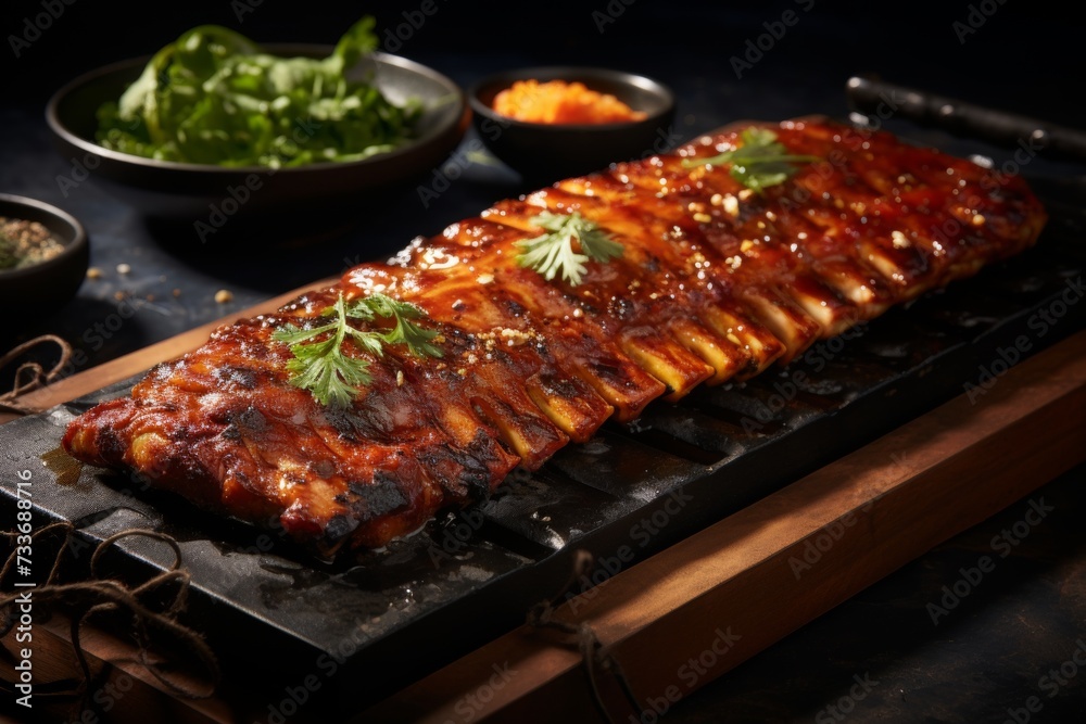 Authentic and delicious samgyeopsal pork belly. a mouthwatering south korean grilled dish