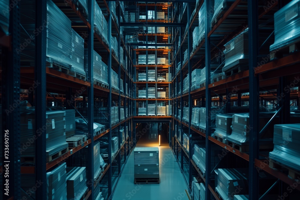 Technologydriven Warehouse Storing And Sorting Goods With Advanced Electronic Systems