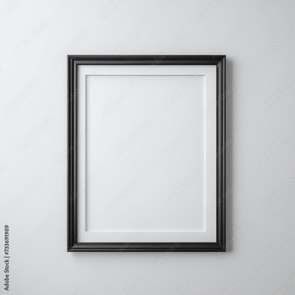Empty wooden picture frame on white blank wall, mockup template design Empty wooden picture frame on white blank wall, mockup template design