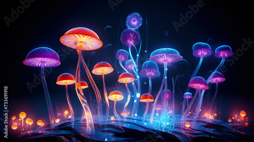 Glowing neon mushrooms © Fauzia
