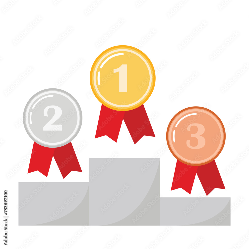 Winners podium with Medals. Prizes for the Champions. Gold, silver and bronze Medals. Vector illustration Winners podium with Medals. Prizes for the Champions. Gold, silver and bronze Medals. Vector illustration