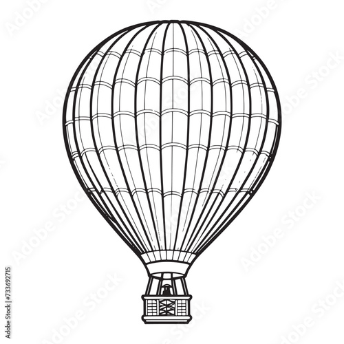 Hot air balloon outline coloring page illustration for children and adult