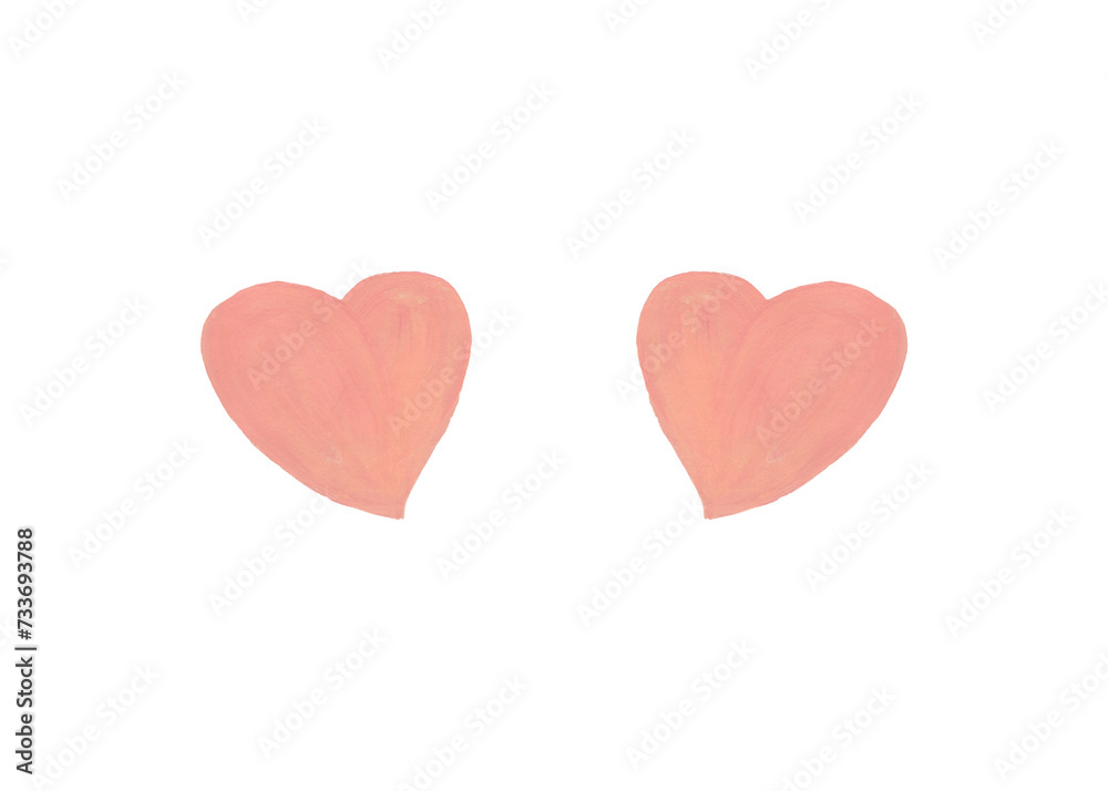 Two hearts in a fashionable peach color. Isolated acrylic illustration