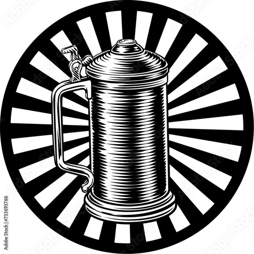 A beer stein German Oktoberfest pint tankard mug in a retro vintage intaglio woodcut engraved style
