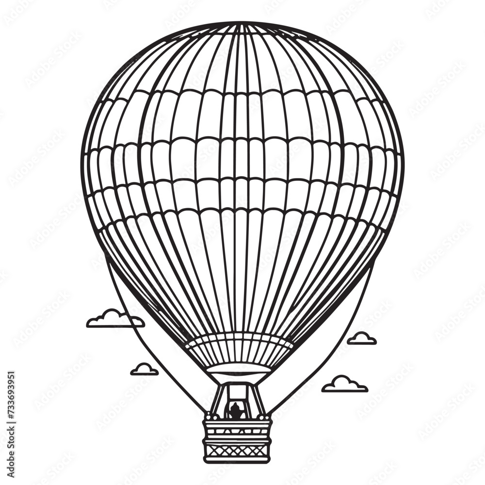 Naklejka premium Hot air balloon outline coloring page illustration for children and adult