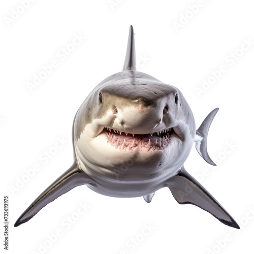 White shark with open jaws closeup. Shark predator  isolated on white background.