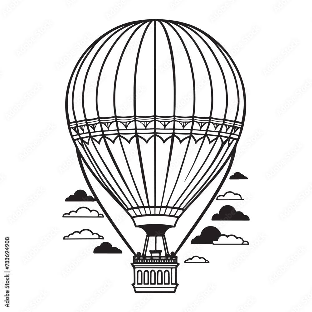 Obraz premium Hot air balloon outline coloring page illustration for children and adult