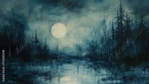 watercolor landscape in a mystical atmosphere, image created by artificial intelligence