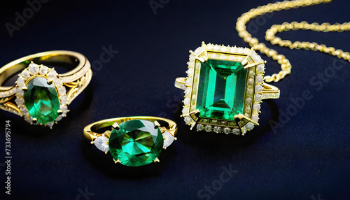 Emerald Jewelry, Gemstone, Precious, Green, Luxury, Fashion, Accessories, Necklace, Earrings, Bracelet, Ring, Glamour, Sparkle, Gem, Elegant, AI Generated