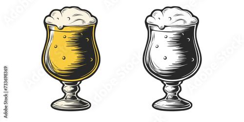 beer glasses in ink hand drawn style. Vintage vector engraving illustration isolated on white background for web, poster, invitation to party and oktoberfest festival. woodcut