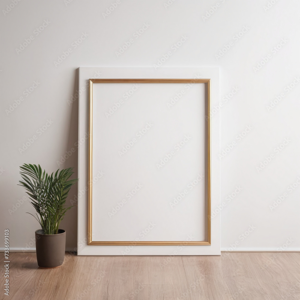 Empty wooden photo frame on a blank white wall mockup template Empty wooden photo frame on a blank white wall mockup template