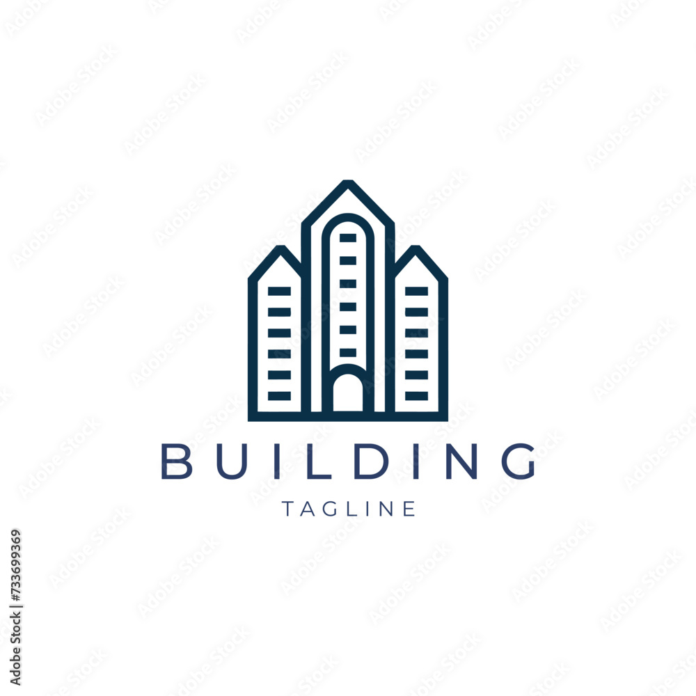 Building line art logo icon design template