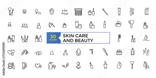 Skin Care and Beauty icon set simple line art style icons pack. Vector illustration