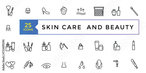Skin Care and Beauty icon set simple line art style icons pack. Vector illustration